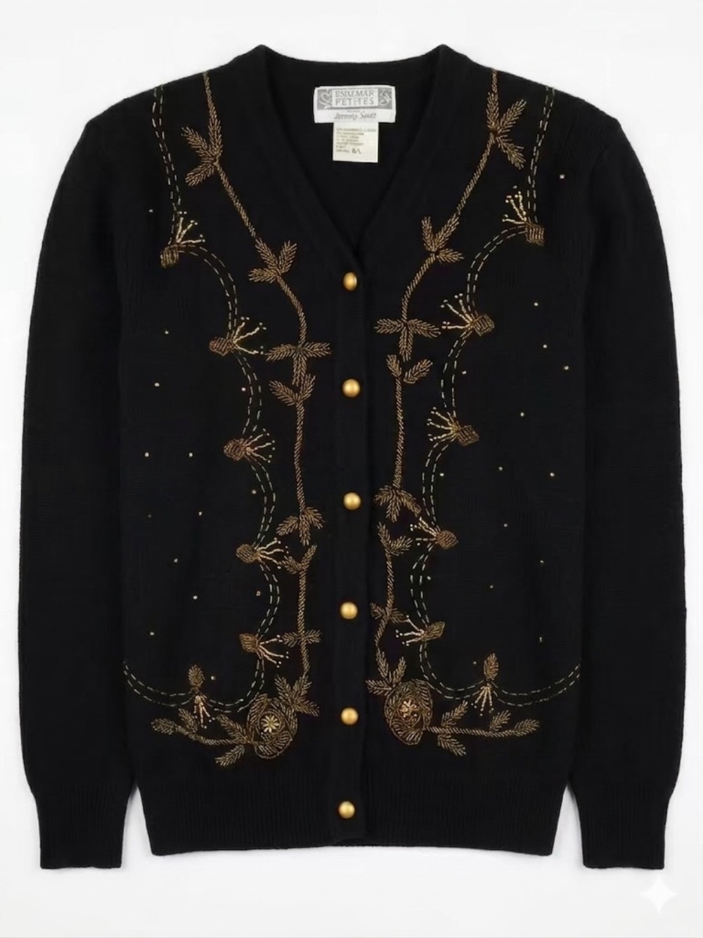 Embroidered Black Cardigan with Gold Accents -